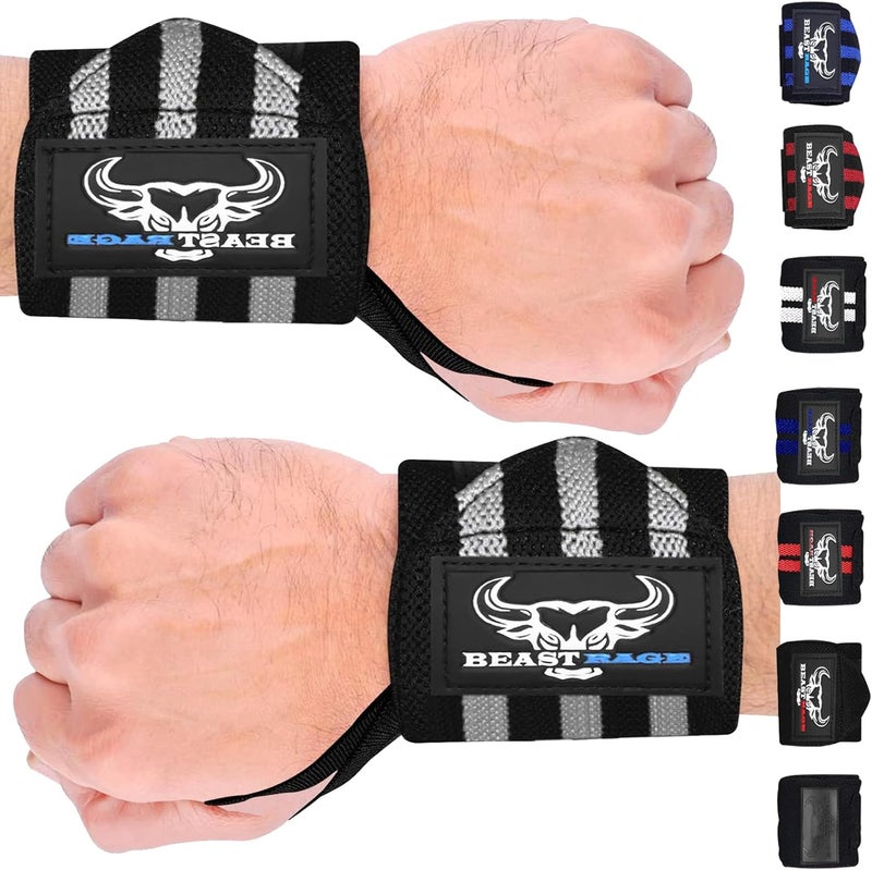 BEAST RAGE Wrist Wraps for Weightlifting - Adjustable Lifting Straps With Thumb Loop for Enhanced Gym Support, Powerlifting, Bodybuilding and Workout - Image 1